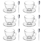 Serwis kawowy szklany na 6 osób Glasmark Roma zestaw 6 filiżanek ze spodkami + łyżeczki