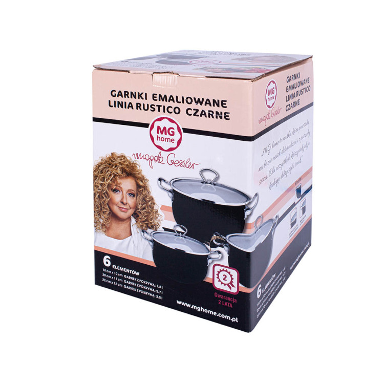 Garnki emaliowane MG Home Rustico na gaz i indukcję 2.4/3.0/4.0 l czarne Garnki emaliowane MG Home Rustico na gaz i indukcję 2.4/3.0/4.0 l czarne
