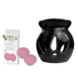 Kominek do wosków olejków zapachowych podgrzewacz czarny w zestawie z woskiem o zapachu piżma