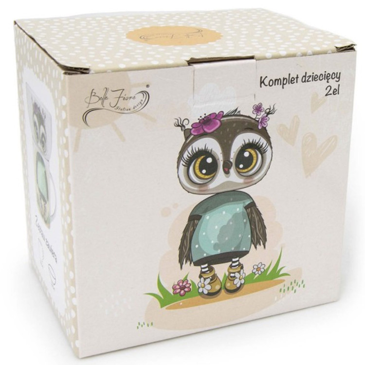Porcelana obiadowa dziecięca kubek salaterka 2 EL wzór sowa komplet Porcelana obiadowa dziecięca kubek salaterka 2 EL wzór sowa komplet