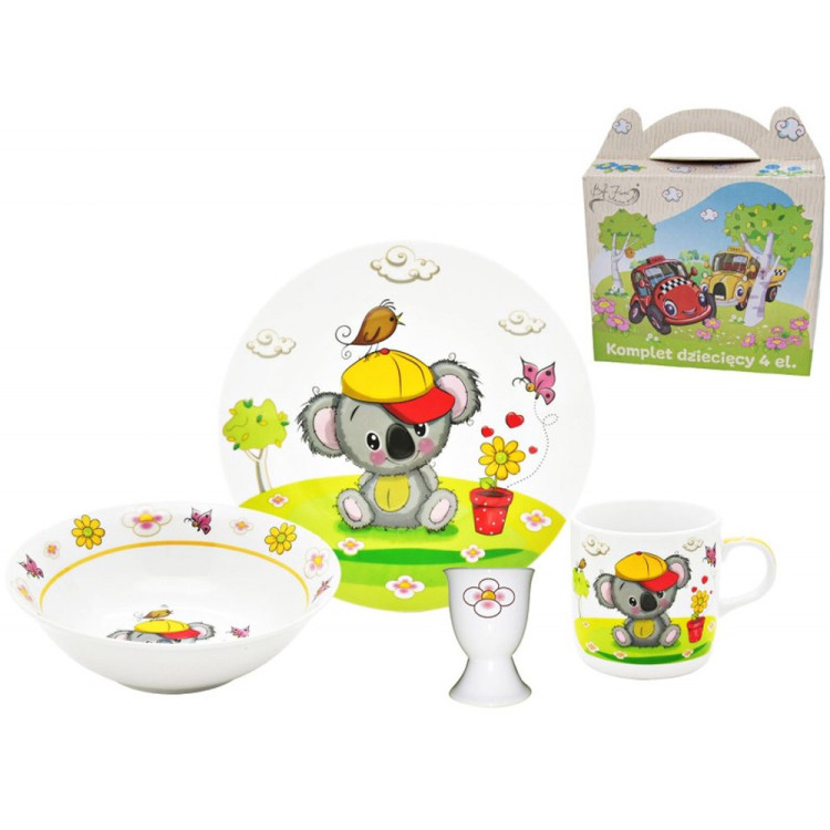 Porcelana obiadowa dziecięca kubek salaterka 4 EL wzór koala komplet
