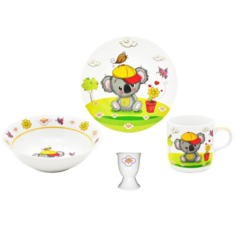 Porcelana obiadowa dziecięca kubek salaterka 4 EL wzór koala komplet
