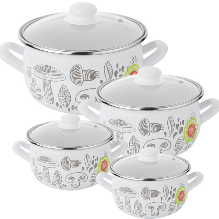 Garnki emaliowane Pleszew pyza z przyborami kuchennymi zestaw garnków 16/18/20/22 cm portobello
