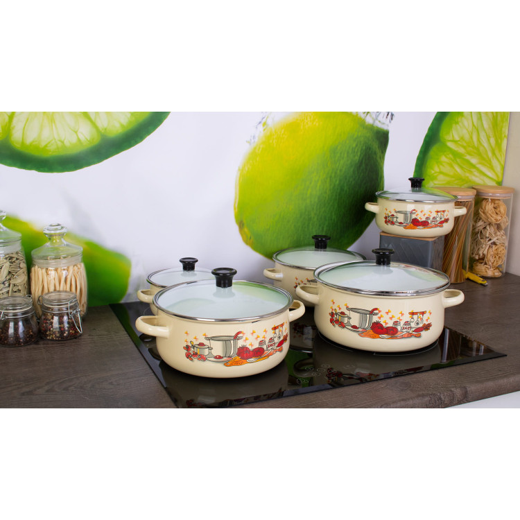 Garnki emaliowane Klausberg KB 7170 z przyborami kuchennymi zestaw garnków 16 el Cream