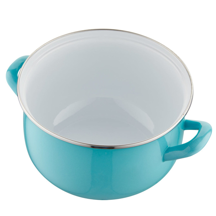 Garnki emaliowane Pleszew Pyza Capri z przyborami kuchennymi zestaw garnków 16/18/20/22 cm turkusowe