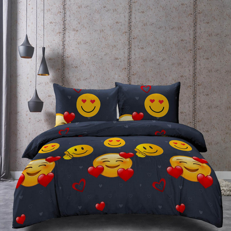 Pościel 160x200 bawełna satynowa 3D Cotton World gruba 3 części 1885 emotki
