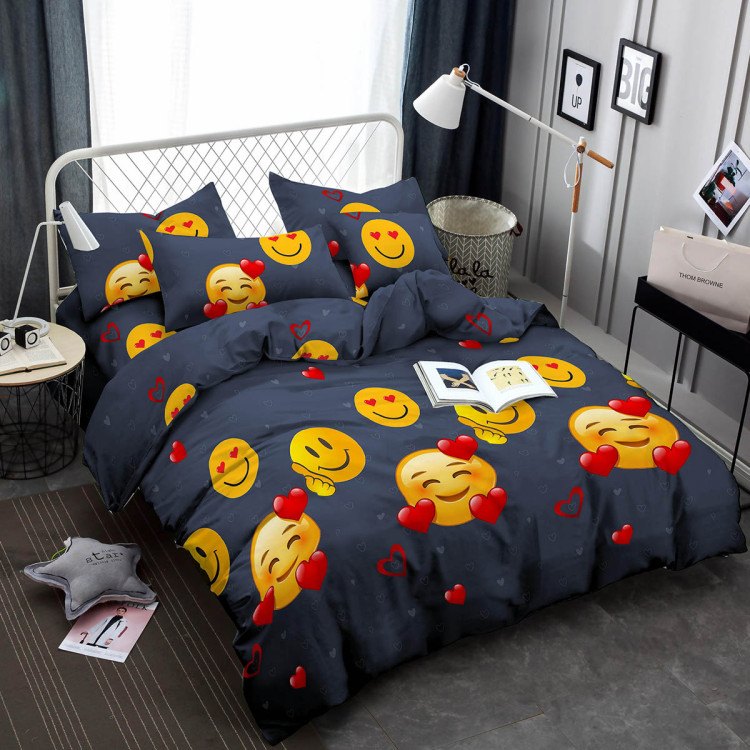 Pościel 160x200 bawełna satynowa 3D Cotton World gruba 3 części 1885 emotki