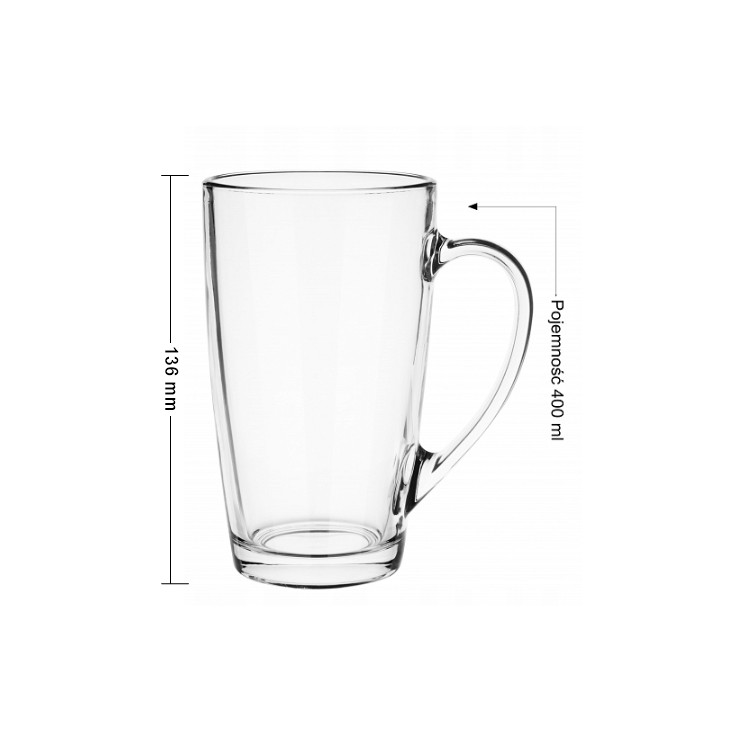 Szklanki z uchem 400ml Glasmark Alex do herbaty kawy latte komplet 6szt Szklanki z uchem 400ml Glasmark Alex do herbaty kawy latte komplet 6szt