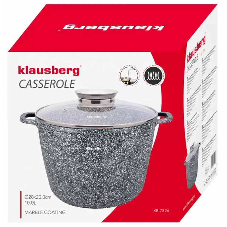 Garnek marmurowy z pokrywką Klausberg KB 7526 duży szary 10 L indukcja