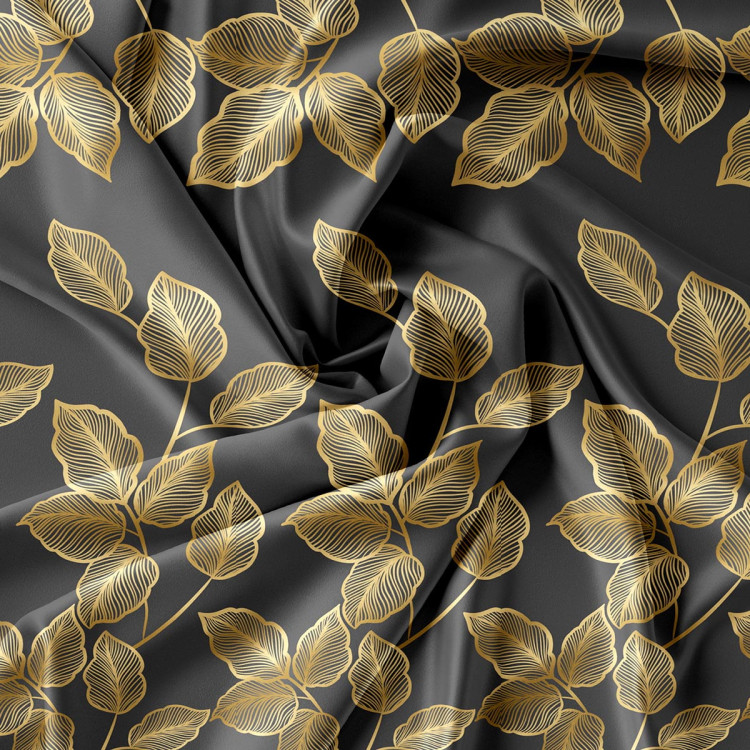 Pościel 160x200 bawełna satynowa 3D Cotton World gruba 3 części 2418 złote liście na szarym tle