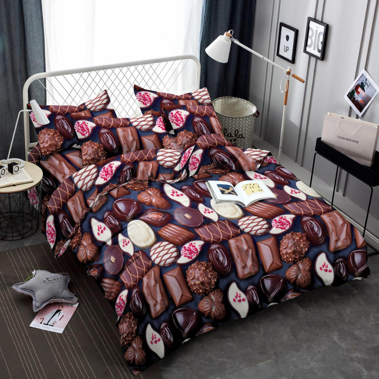 Pościel 160x200 bawełna satynowa 3D Cotton World gruba 3 części 2420 czekoladki