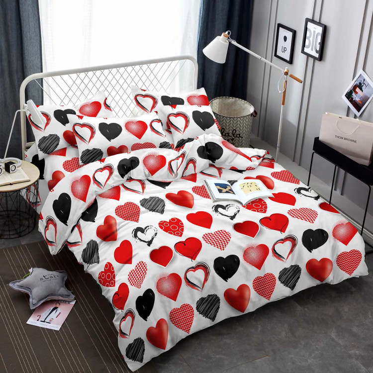 Pościel 160x200 na walentynki bawełna satynowa 3D Cotton World gruba 3 części 2441 serca