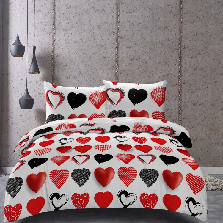 Pościel 200x220 na walentynki bawełna satynowa 3D Cotton World gruba 3 części 2441 serca