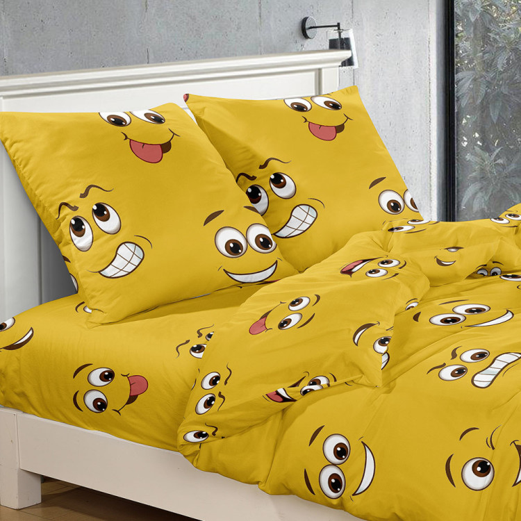 Pościel 140x200 bawełna satynowa 3D Cotton World gruba 2 części 2303 zabawne buźki