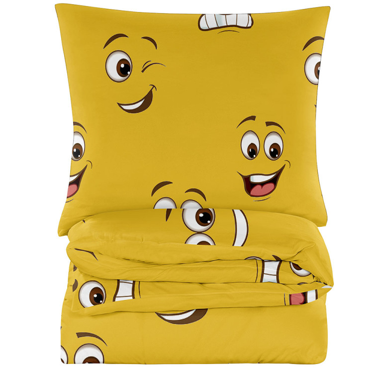 Pościel 140x200 bawełna satynowa 3D Cotton World gruba 2 części 2303 zabawne buźki