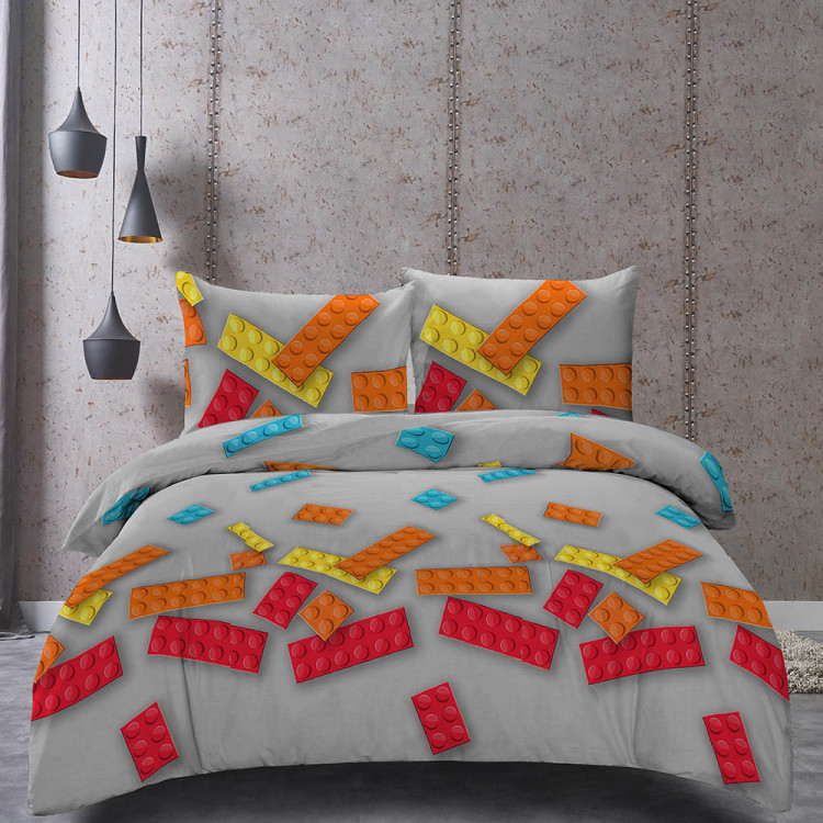 Pościel 140x200 bawełna satynowa 3D Cotton World gruba 2 części 2355 klocki