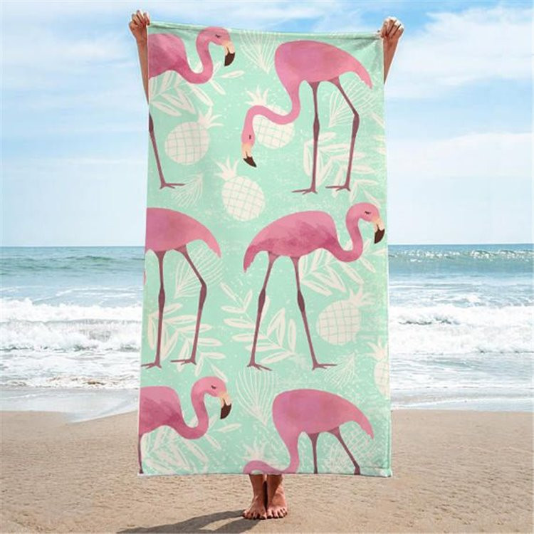 Ręcznik plażowy 70x150 gruby chłonny mikrofibra flamingi wz29