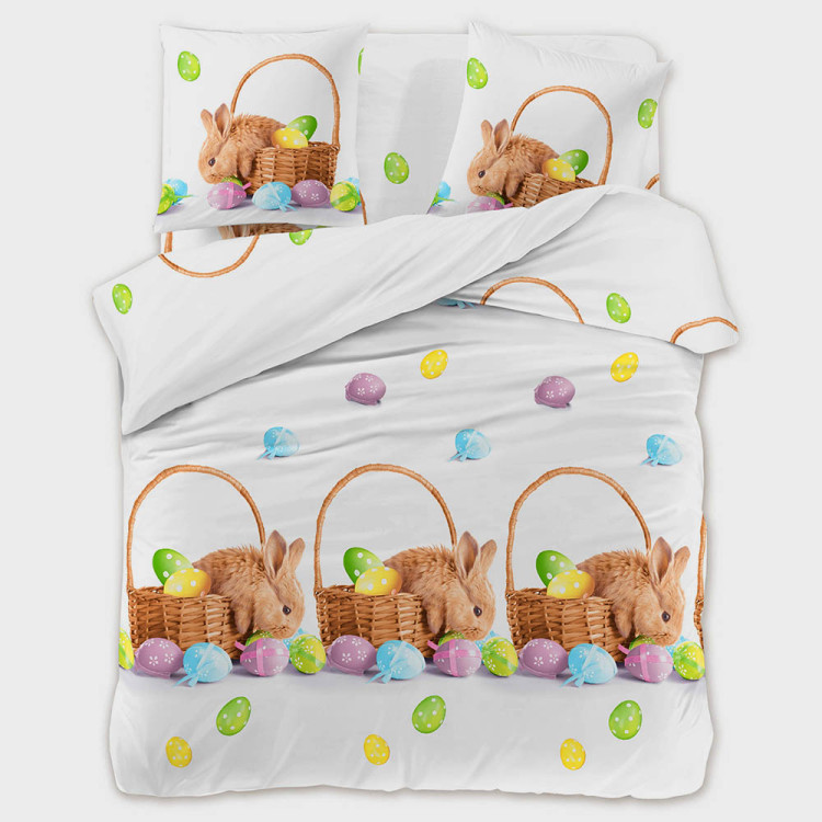 Pościel 140x200 świąteczna na Wielkanoc bawełna satynowa 3D Cotton World gruba 2 części 2445 zajączki wielkanocne