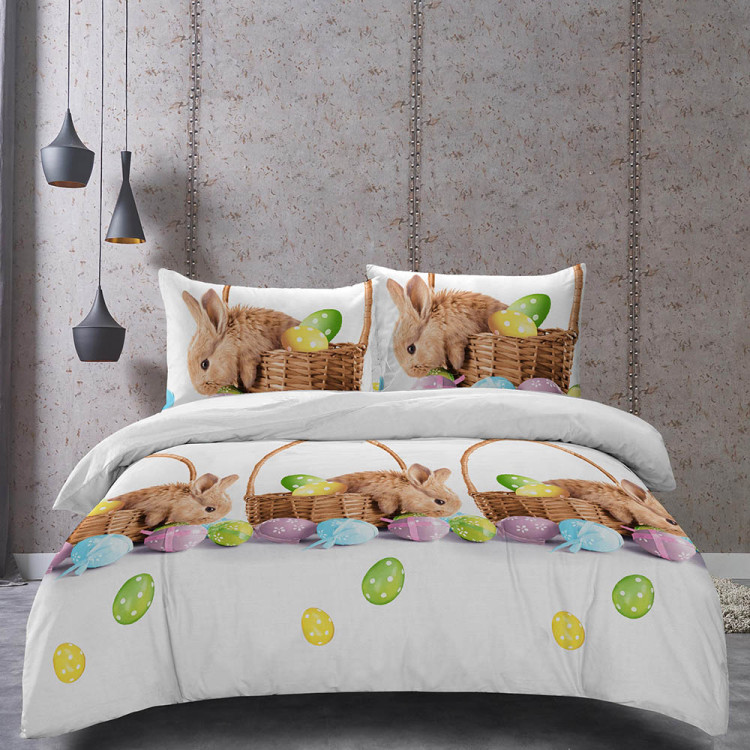 Pościel 160x200 świąteczna na Wielkanoc bawełna satynowa 3D Cotton World gruba 3 części 2445 zajączki wielkanocne