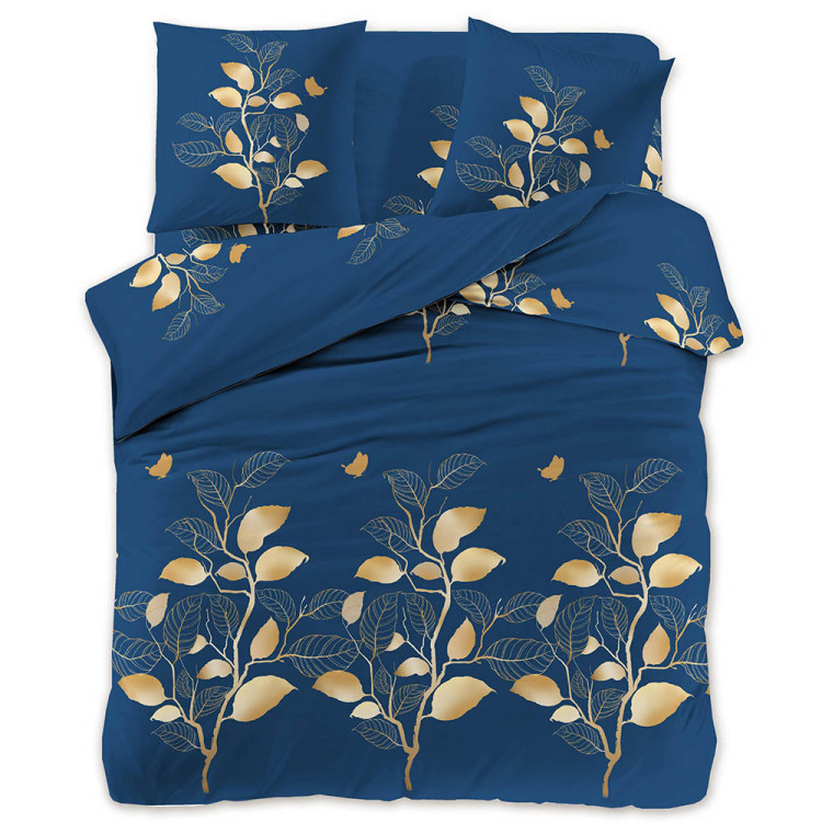 Pościel 160x200 bawełna satynowa 3D Cotton World gruba 3 części 2426 złote gałązki