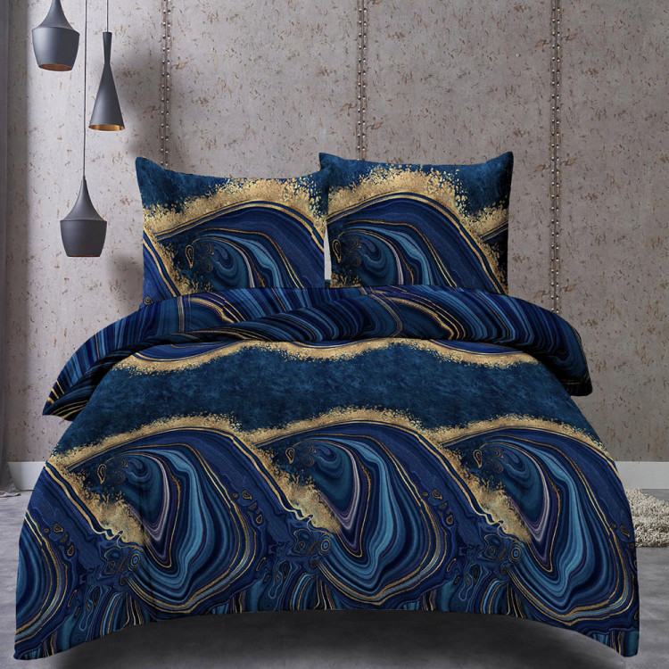 Pościel 160x200 bawełna satynowa 3D Cotton World gruba 3 części 2216 lazuryt