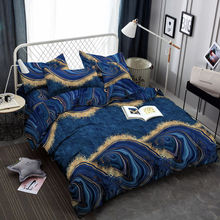 Pościel 160x200 bawełna satynowa 3D Cotton World gruba 3 części 2216 lazuryt