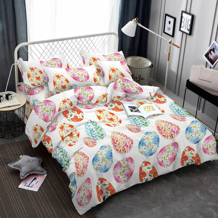 Pościel 200x220 świąteczna na Wielkanoc bawełna satynowa 3D Cotton World gruba 3 części 2444 pisanki wielkanocne
