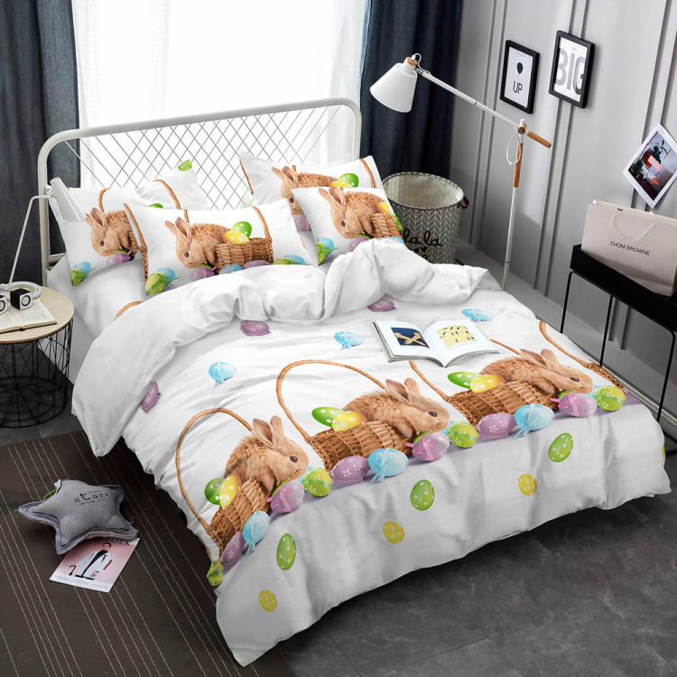 Pościel 200x220 świąteczna na Wielkanoc bawełna satynowa 3D Cotton World gruba 3 części 2445 zajączki wielkanocne