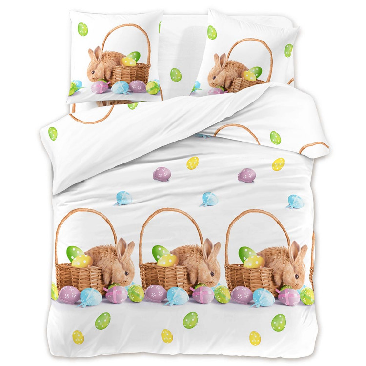 Pościel 200x220 świąteczna na Wielkanoc bawełna satynowa 3D Cotton World gruba 3 części 2445 zajączki wielkanocne