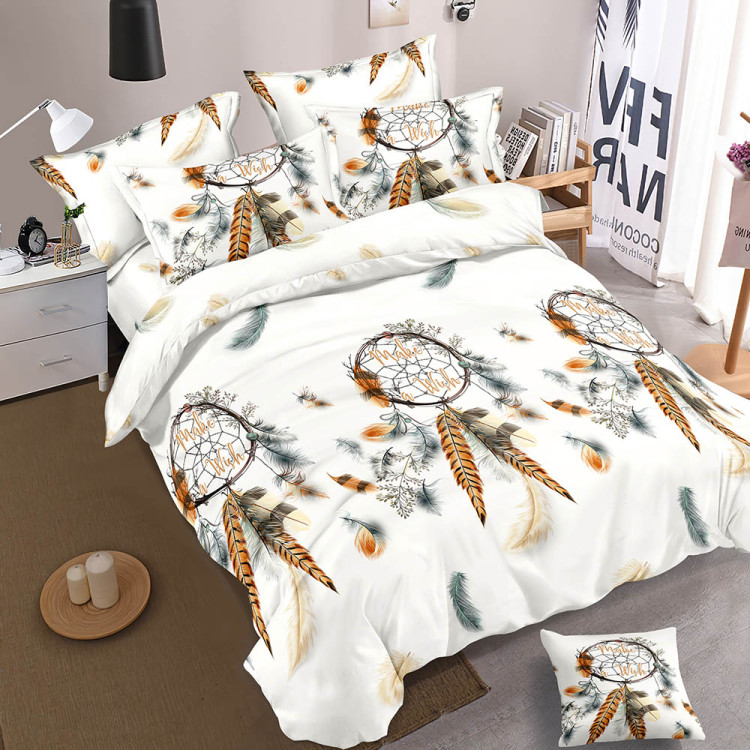 Pościel 200x220 bawełna satynowa 3D Cotton World gruba 3 części 2207 łapacze snów na białym tle