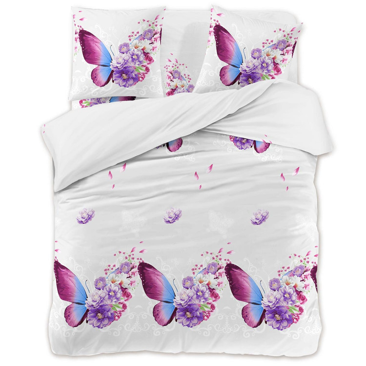 Pościel 140x200 bawełna satynowa 3D Cotton World gruba 2 części 370 motyl i kwiaty