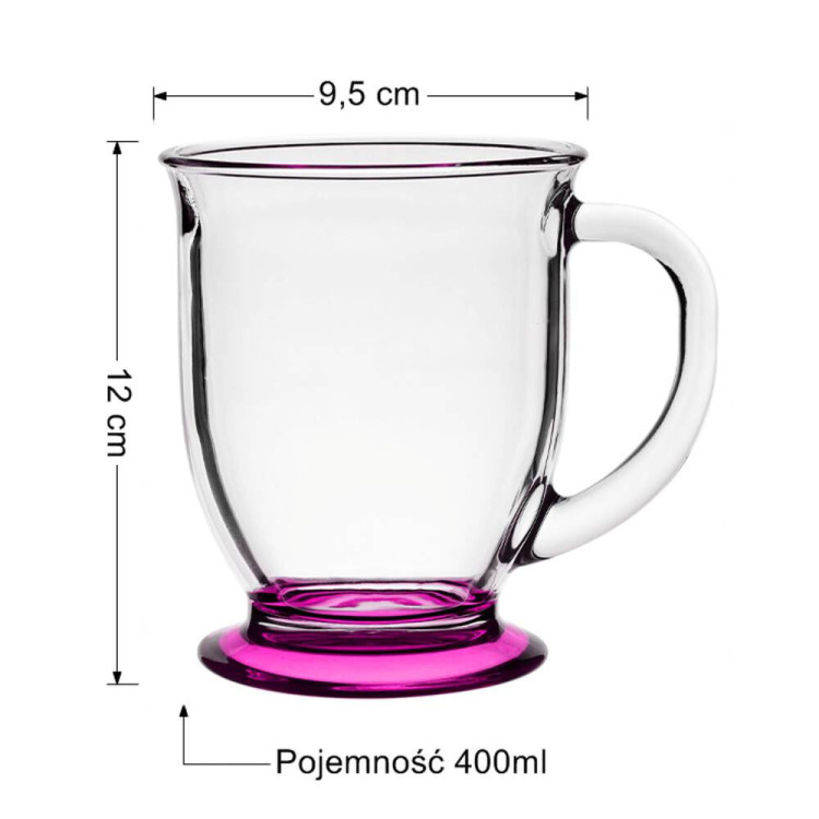 Kubki z uchem Kubas Glasmark kolorowe dno 400 ml zestaw 6 kubków