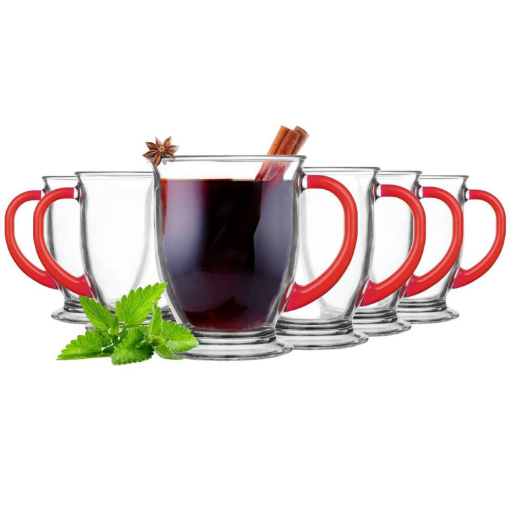 Kubki z czerwonym uchem Kubas Glasmark 400 ml zestaw 6 kubków