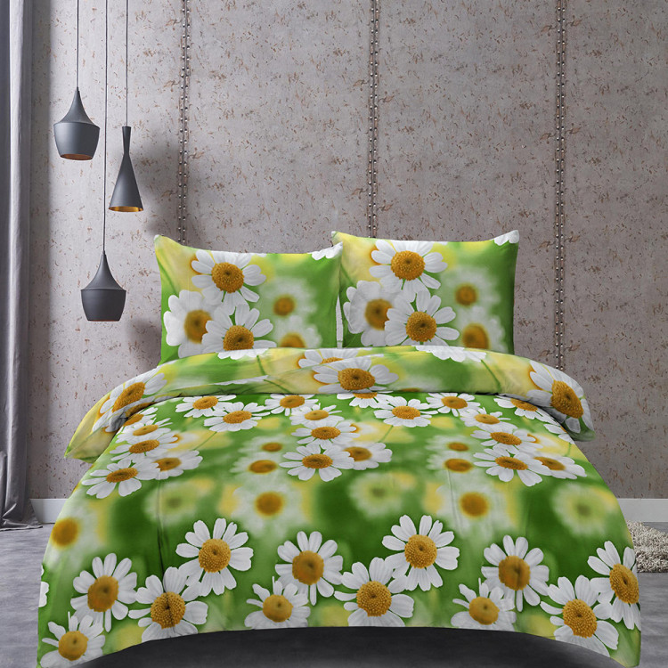Pościel 160x200 bawełna satynowa 3D Cotton World gruba 3 części 2475 kwiaty rumianku