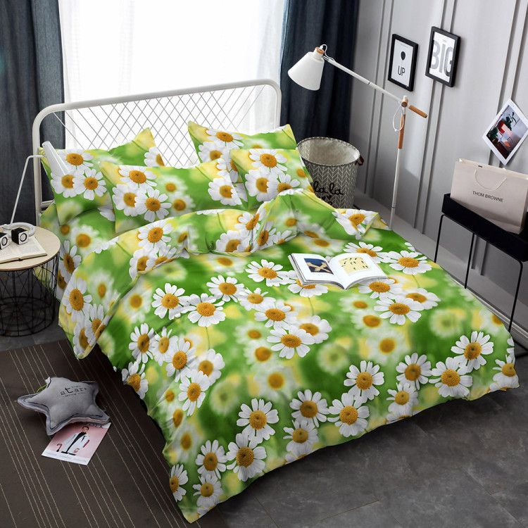 Pościel 160x200 bawełna satynowa 3D Cotton World gruba 3 części 2475 kwiaty rumianku