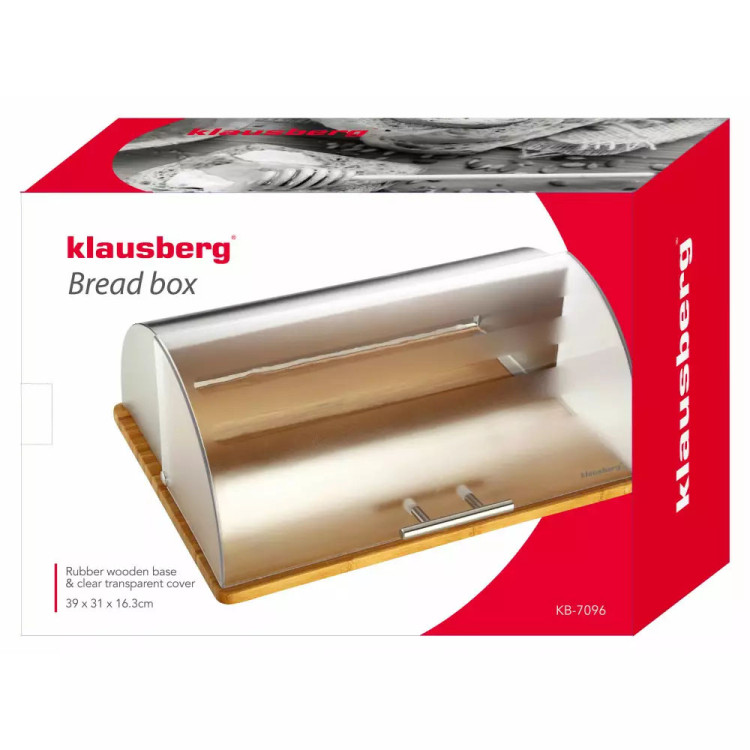 Chlebak drewniany Klausberg 7096 pojemnik na pieczywo plastikowa pokrywa przezroczysta