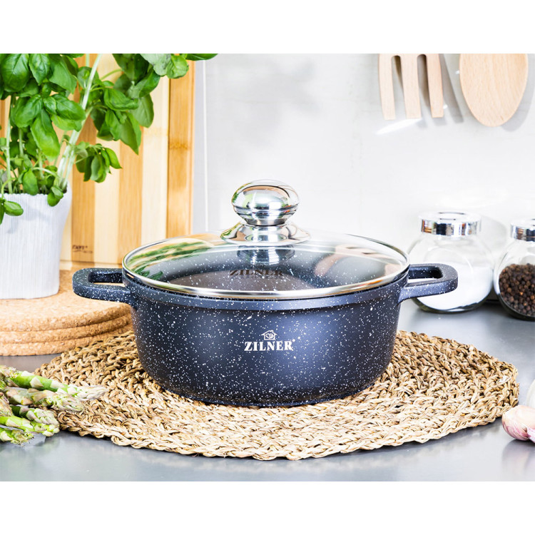 Garnek marmurowy z pokrywką Zilner ZL 9004 3.3L na indukcję 22 cm