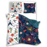 Pościel 160x200 bawełna satynowa dwustronna Faro Elegant 3 części koliber i kwiaty 006