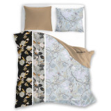 Pościel 160x200 bawełna satynowa dwustronna Faro Elegant 3 części beżowe kwiaty 010