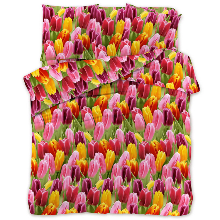 Pościel 200x220 bawełna satynowa 3D Cotton World gruba 3 części 2472 tulipany