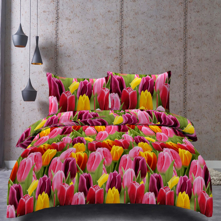 Pościel 200x220 bawełna satynowa 3D Cotton World gruba 3 części 2472 tulipany