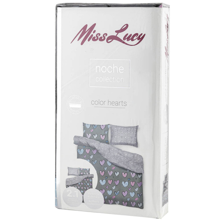 Pościel 160x200 dwustronna mikrofibra Miss Lucy Noche Color hearts gruba 3 części serduszka