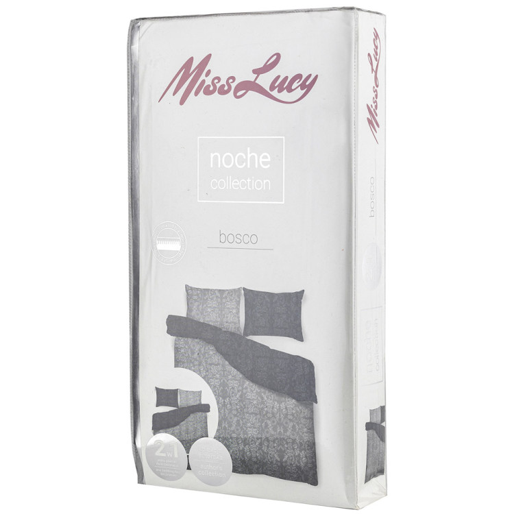 Pościel 160x200 dwustronna mikrofibra Miss Lucy Noche Bosco gruba 3 części czarny wzór kwiatowy