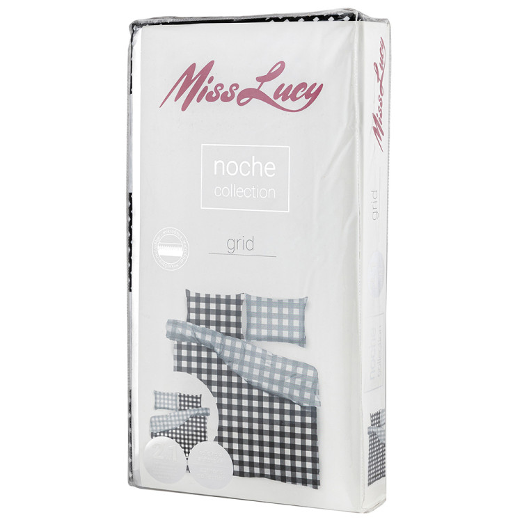 Pościel 160x200 dwustronna mikrofibra Miss Lucy Noche Grid gruba 3 części kratka