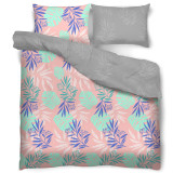 Pościel 160x200 dwustronna mikrofibra Miss Lucy Noche Tropic gruba 3 części liście tropikalne