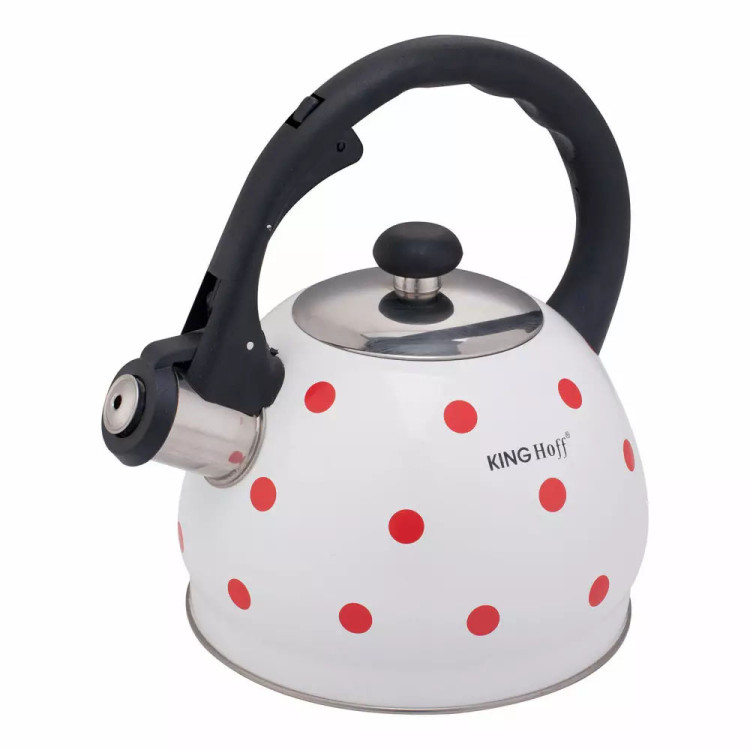 Czajnik tradycyjny emaliowany 2 L KINGHoff KH 1736 indukcyjny biały w czerwone kropki