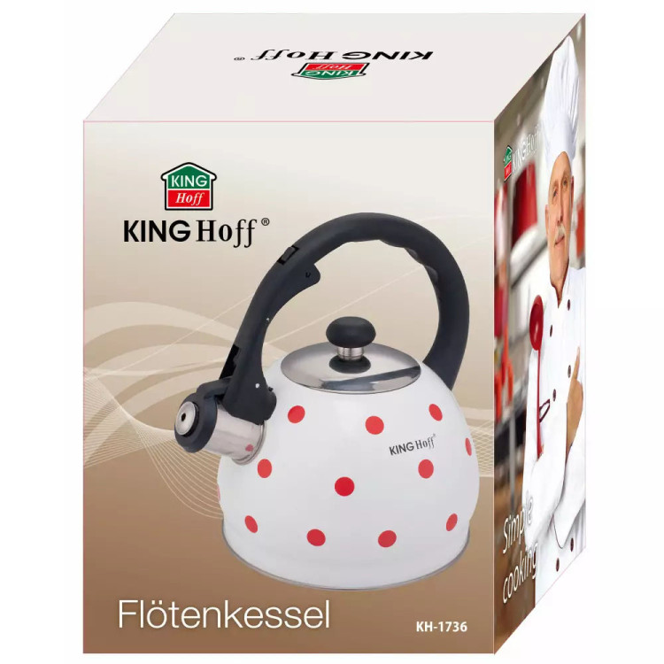 Czajnik tradycyjny emaliowany 2 L KINGHoff KH 1736 indukcyjny biały w czerwone kropki
