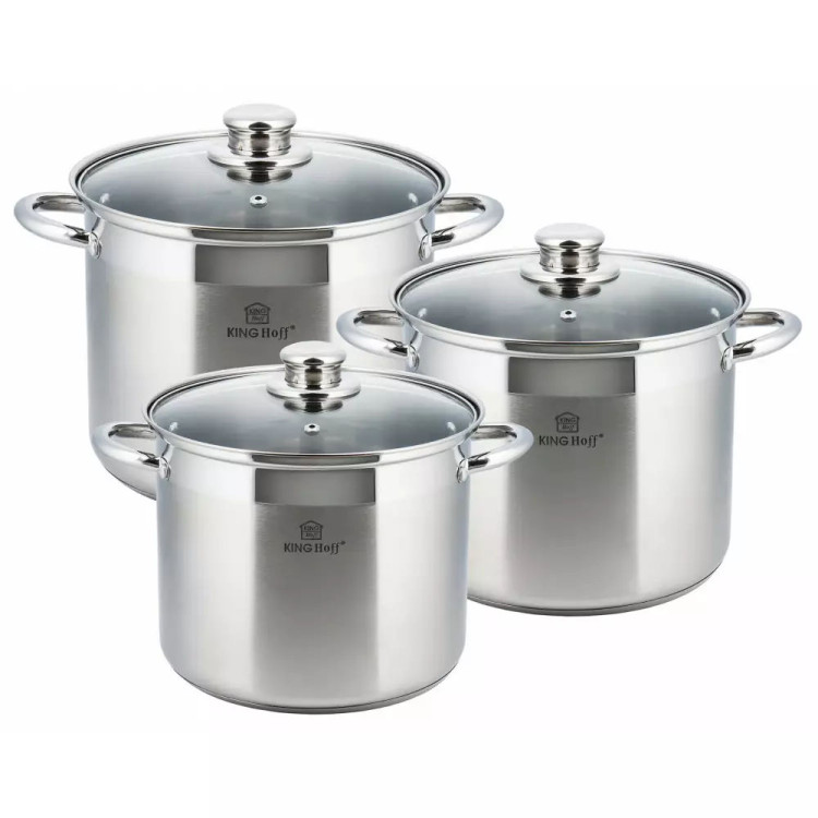 Garnki duże zestaw 3 wysokich garnków stalowych 26/28/30 cm KINGHoff KH 4312 Gaz Indukcja 11.1/13.5/16.2 litra