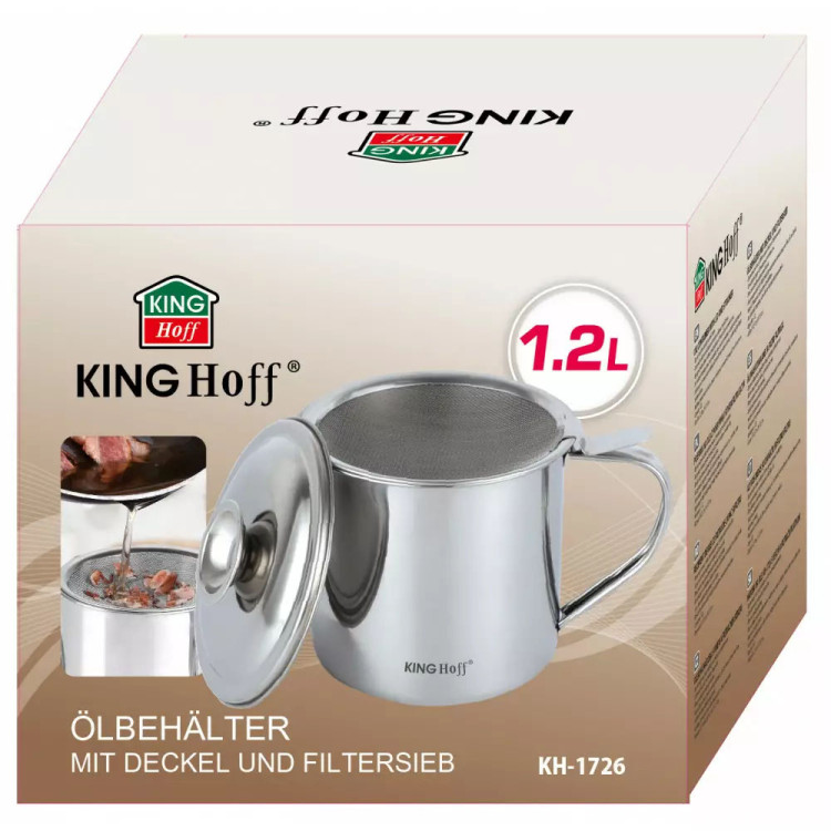 Pojemnik na olej z pokrywką i sitkiem filtrującym 1.2 L KINGHoff KH 1726 metalowy