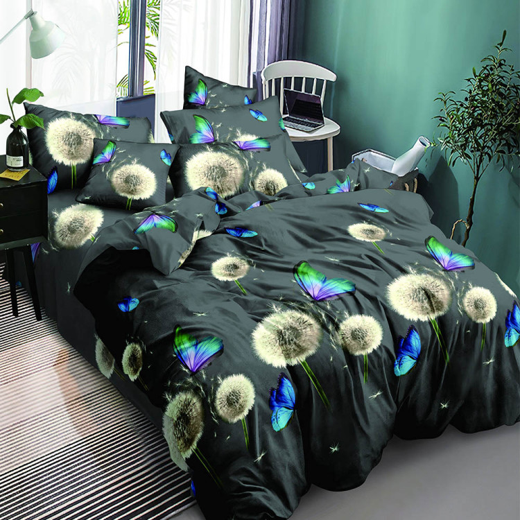 Pościel 160x200 bawełna satynowa 3D Cotton World gruba 3 części A5594 dmuchawce i motyle